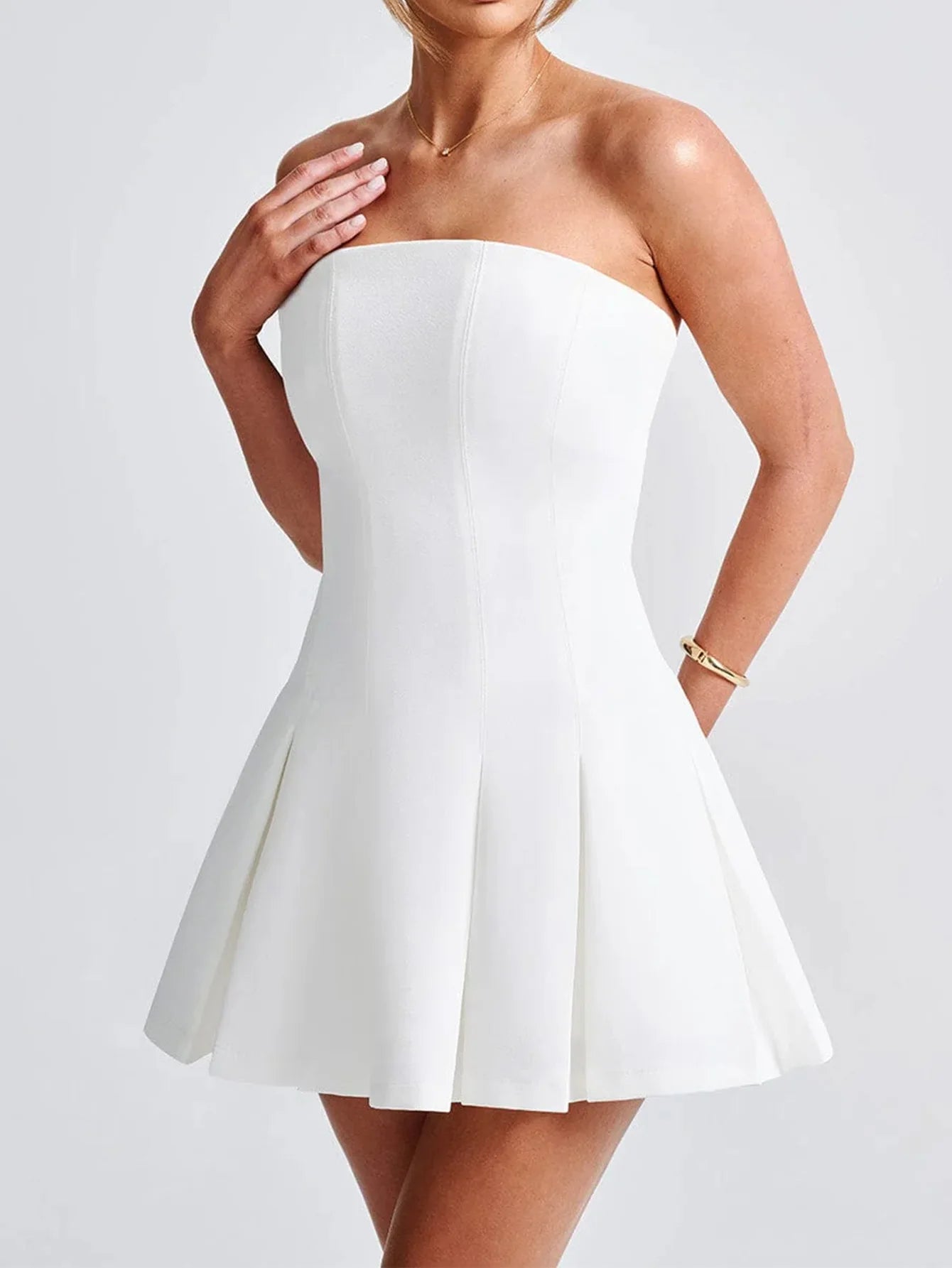 Night Out Glamour! Elegant Pleated Mini Dress – Chic Tube Top, Slim Fit, Perfect for European/American Events