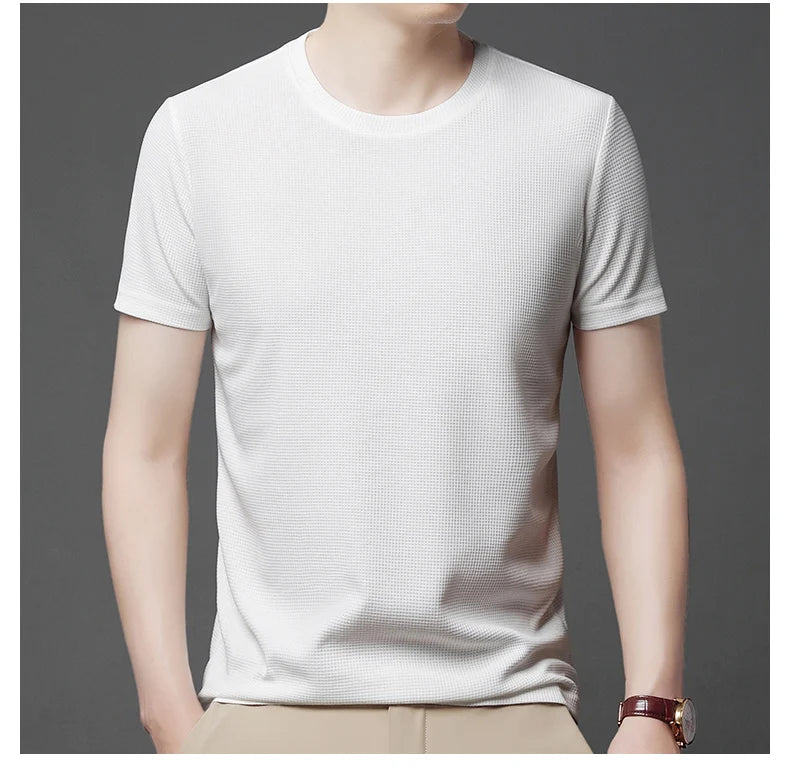Texture & Comfort! New Summer Waffle Knit T-Shirt for Men – Breathable, Round Neck, Short Sleeve Casual Top