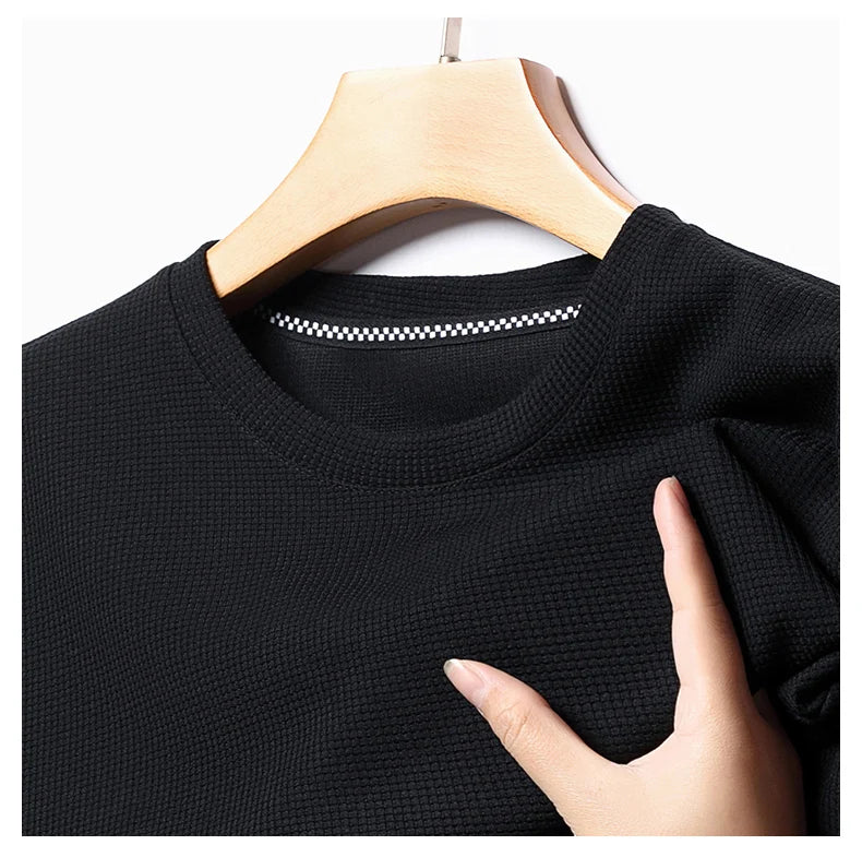 Texture & Comfort! New Summer Waffle Knit T-Shirt for Men – Breathable, Round Neck, Short Sleeve Casual Top