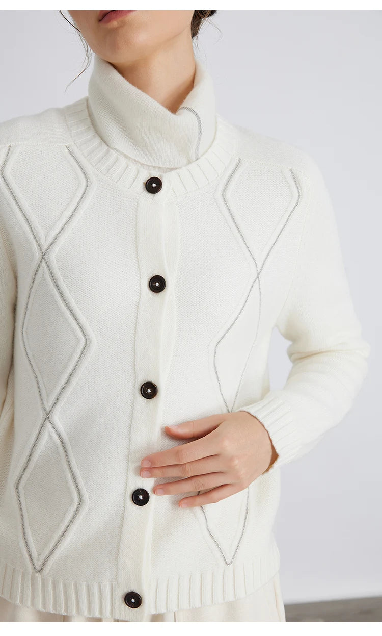 BC940 100% merino wool High-quality luxury brand women's long-sleeved thick cardigan knitted sweater