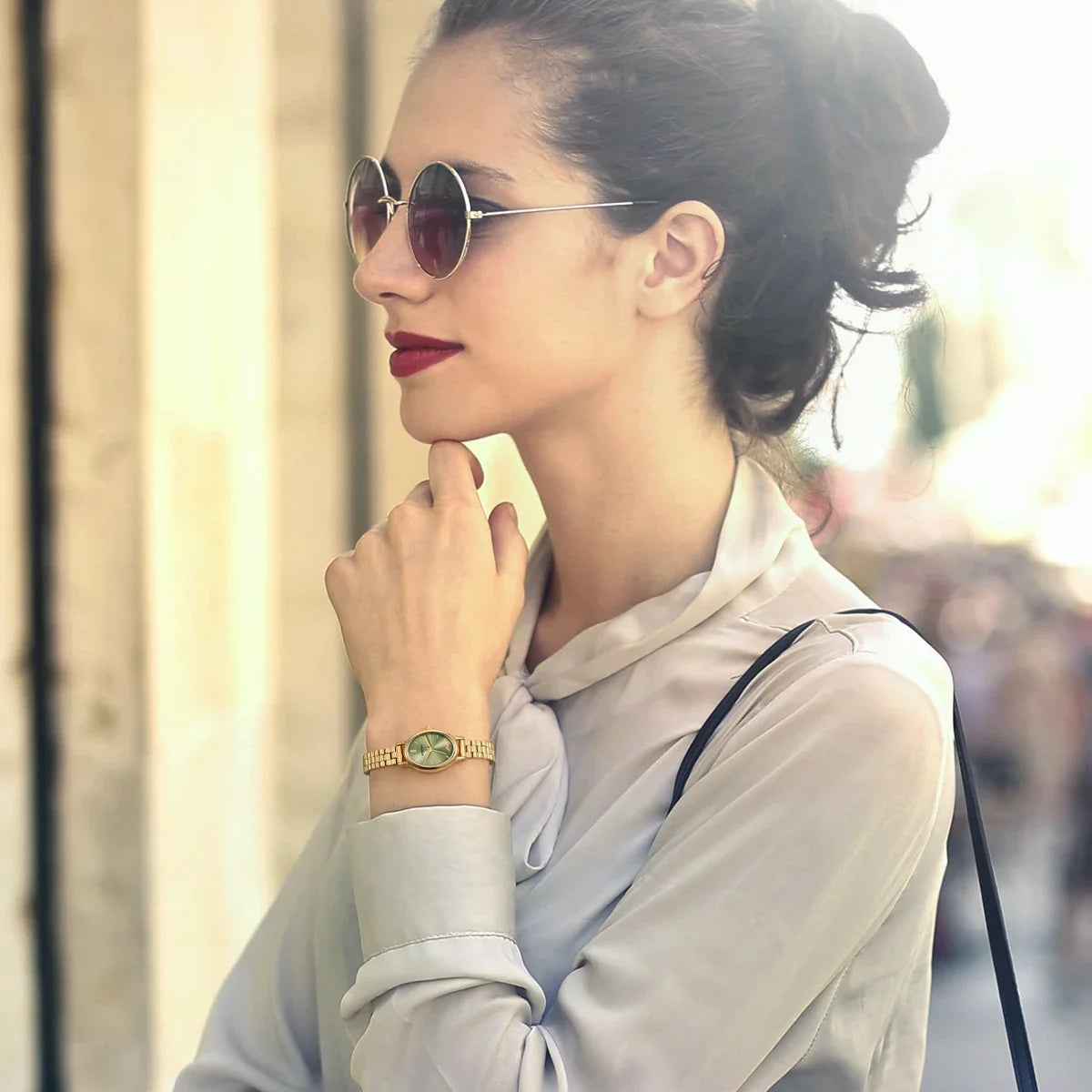 Jewelry Elegance! BERNY Gold Oval Quartz Watch for Women – Ruby Dotted Dial, Ultra-Thin, Butterfly Clasp, 30M Waterproof