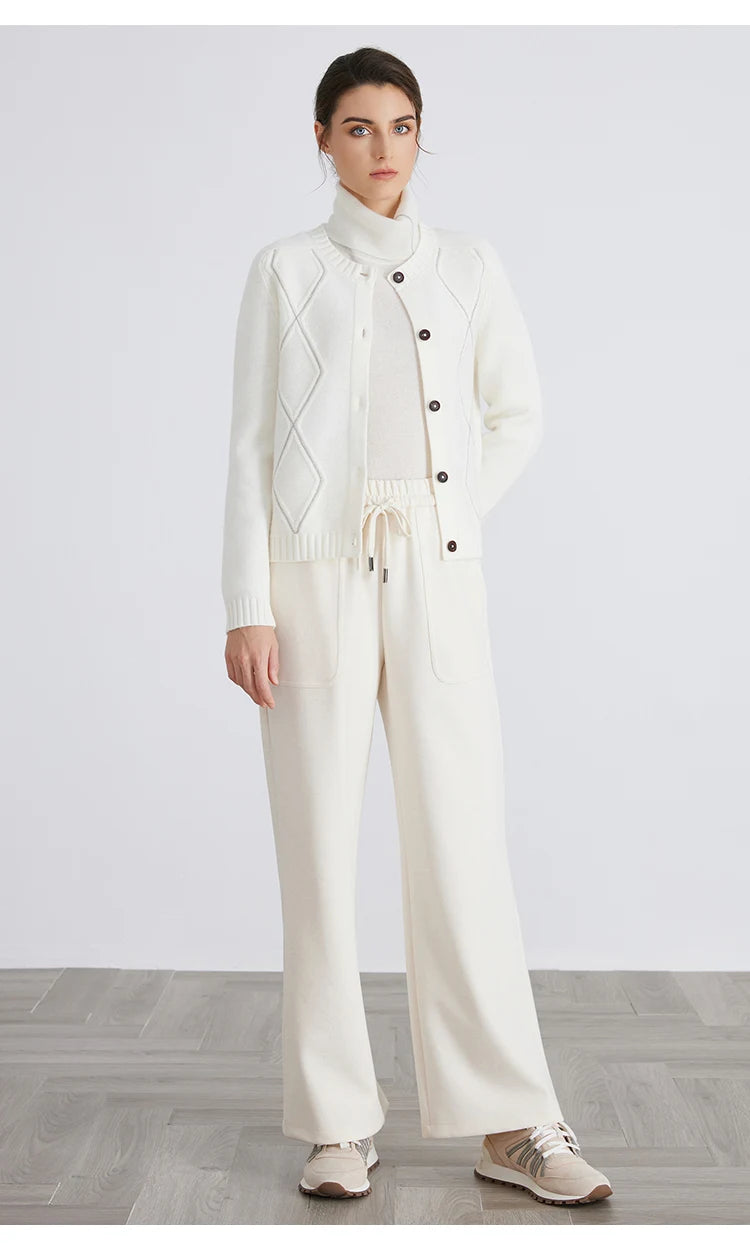 BC940 100% merino wool High-quality luxury brand women's long-sleeved thick cardigan knitted sweater