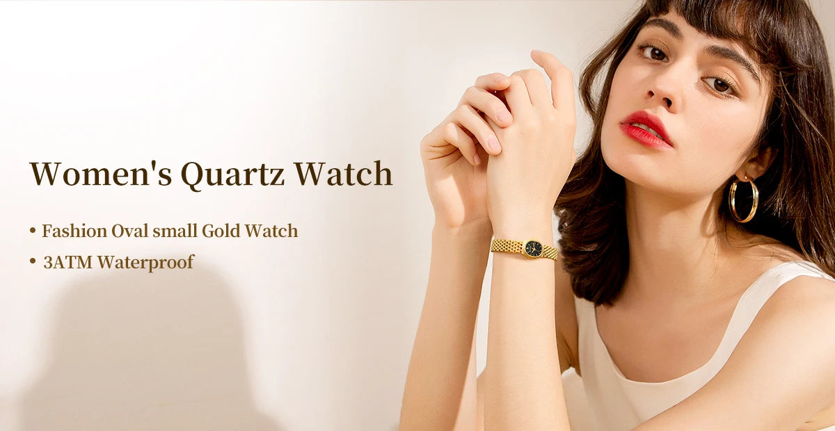 Slim Elegance! BERNY Oval Gold Quartz Ladies Watch – Swiss Movement, Ultra-Thin Case, Stainless Steel Bracelet, 30M Waterproof