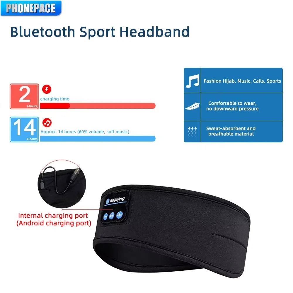 Ultimate Comfort Audio! Elastic Wireless Bluetooth Headband – Sports Headphones, Sleeping Eye Mask with ANC & Volume Control