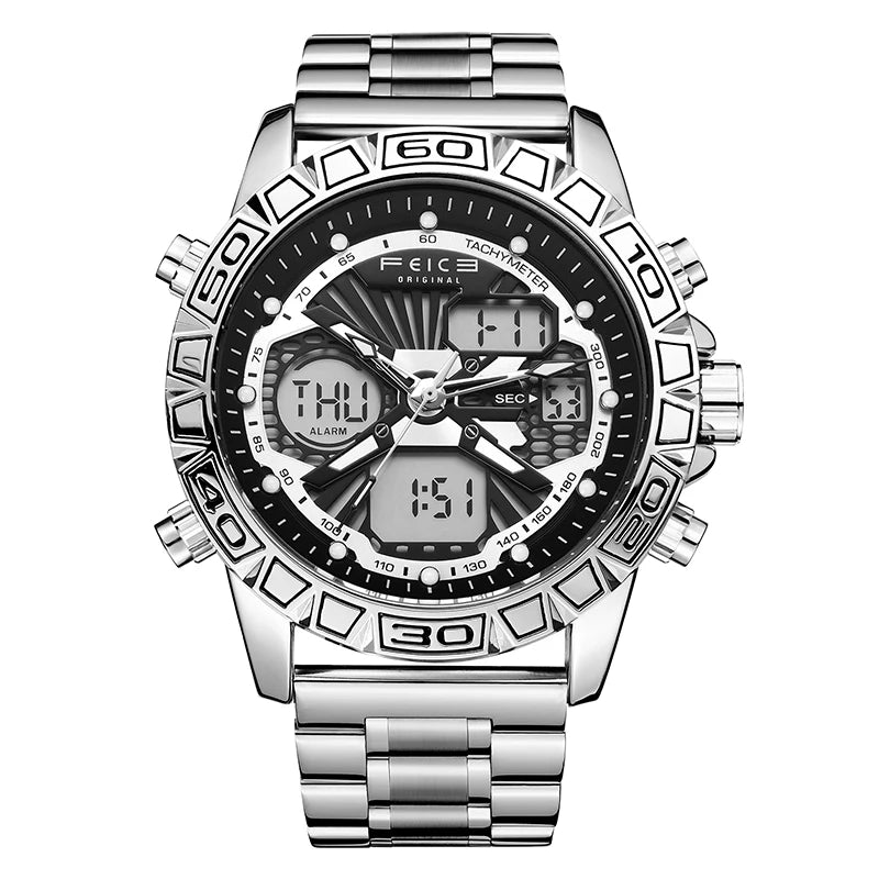 Original Retro Design! FEICE FK817 Dual Display Quartz Watch – Luminous, Waterproof, 8-Function Sport Chronograph
