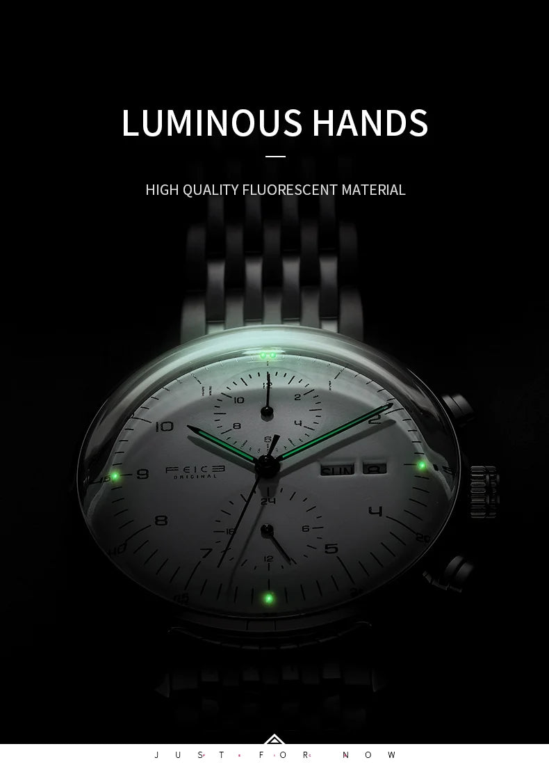 Bauhaus Elegance! FEICE FM121 Automatic Mechanical Dress Watch – Stainless Steel, Full Calendar, Domed Mirror Design