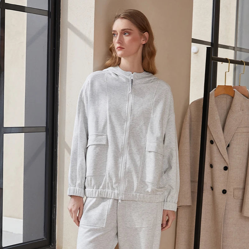 Cozy Luxe! Serathinan Women's Combed Cotton Hoodie – Zip-Up, Loose Fit, Essential for Autumn/Winter Style