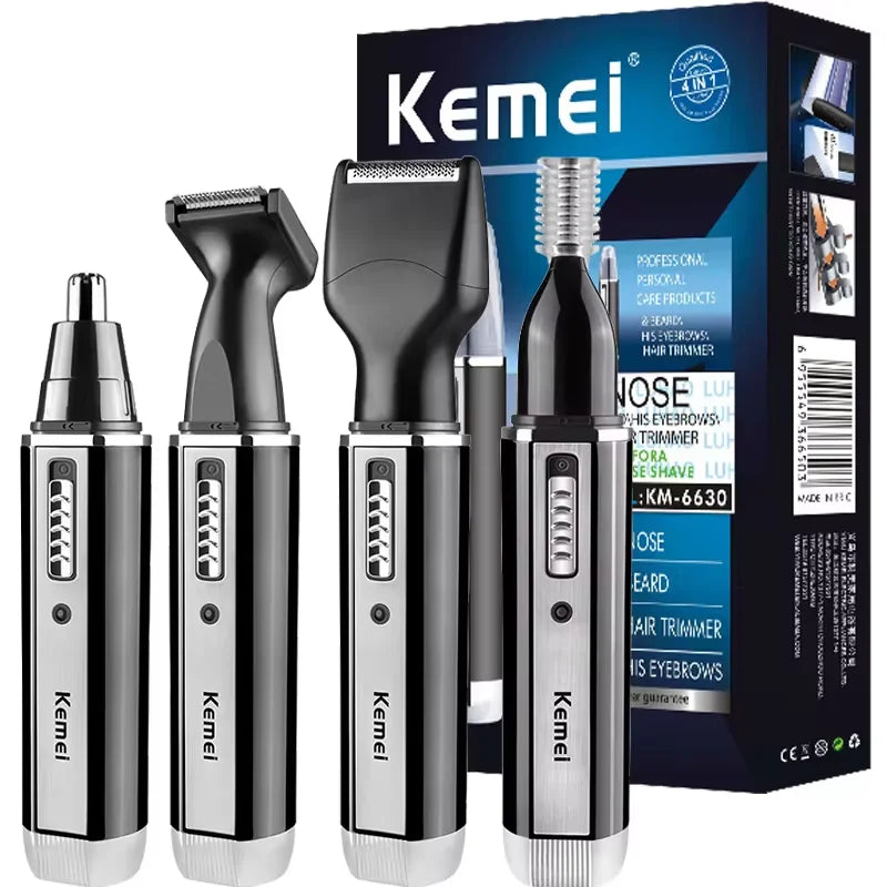 All-in-One Grooming! Kemei 4-in-1 Rechargeable Trimmer – Nose, Ear, Beard & Eyebrow Hair Removal Kit