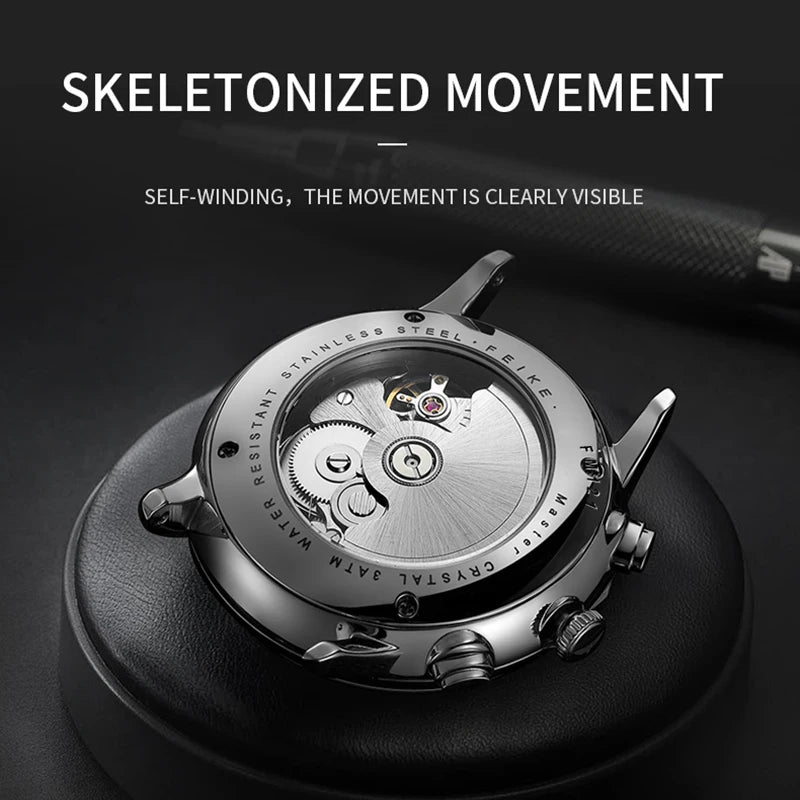 Bauhaus Elegance! FEICE FM121 Automatic Mechanical Dress Watch – Stainless Steel, Full Calendar, Domed Mirror Design