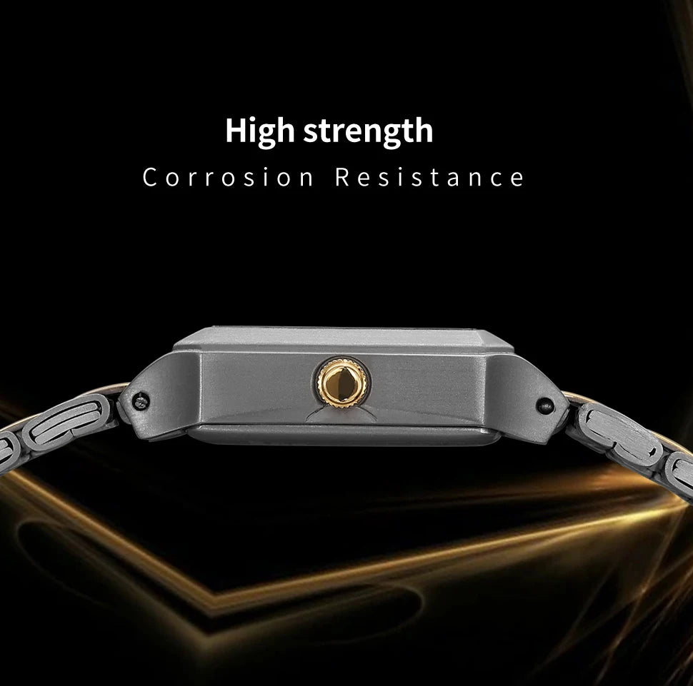 Ultralight Luxury! BERNY Square Titanium Quartz Watch for Women – Gold Tone, Calendar Display, 30M Waterproof
