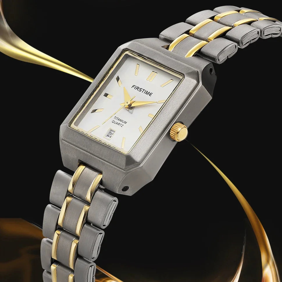 Ultralight Luxury! BERNY Square Titanium Quartz Watch for Women – Gold Tone, Calendar Display, 30M Waterproof