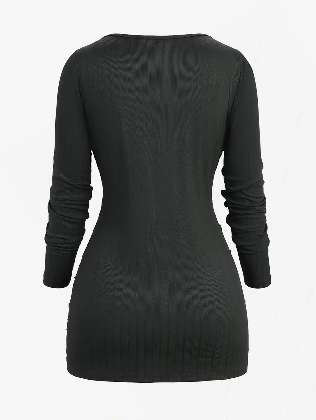 ROSEGAL Plus Size Surplice Butterfly Buckle Long Sleeves Top 2025 Autumn Casual Costume Skull Fishnet Lace Up Side Ruched Tees