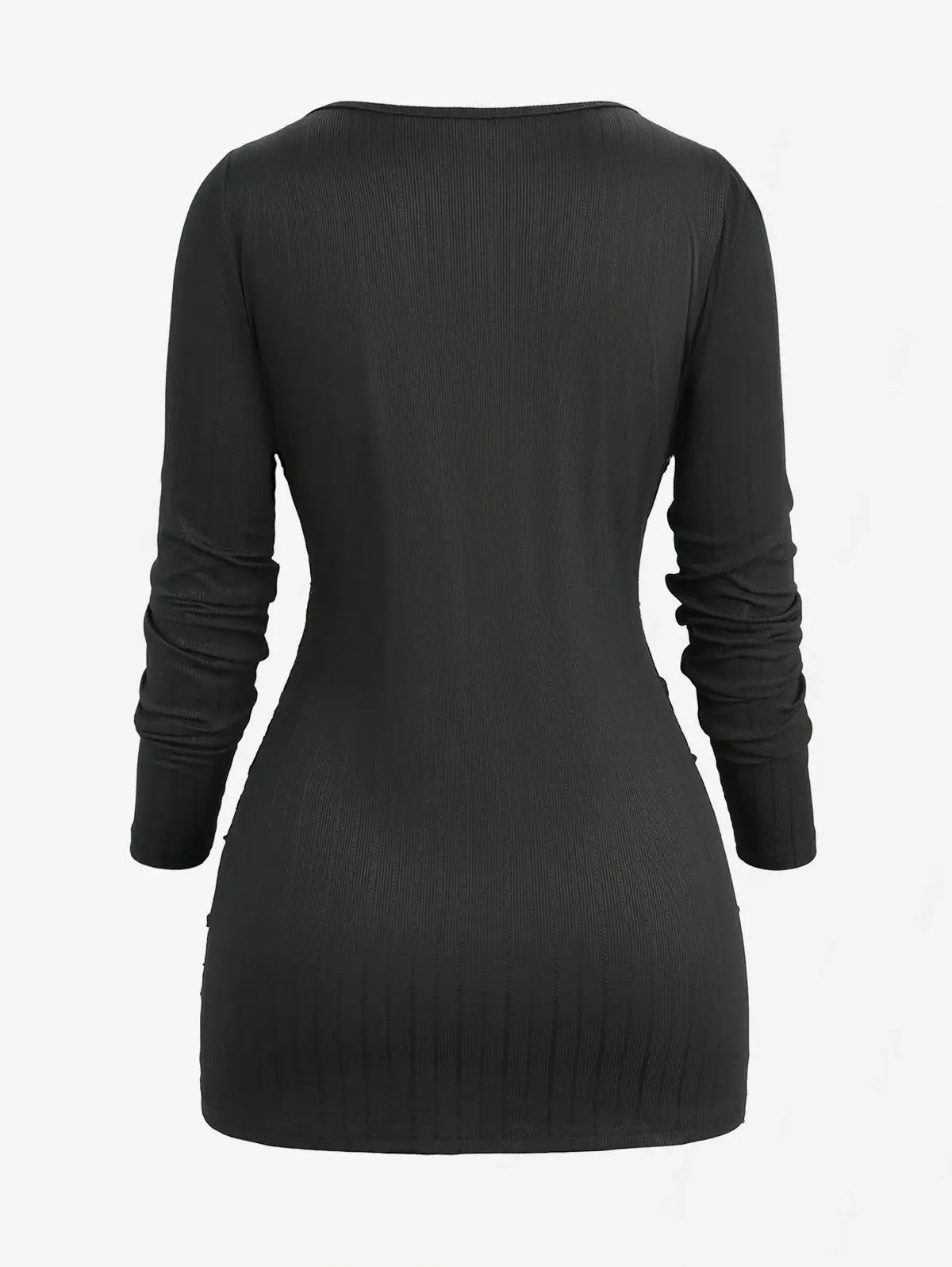 ROSEGAL Plus Size Surplice Butterfly Buckle Long Sleeves Top 2025 Autumn Casual Costume Skull Fishnet Lace Up Side Ruched Tees