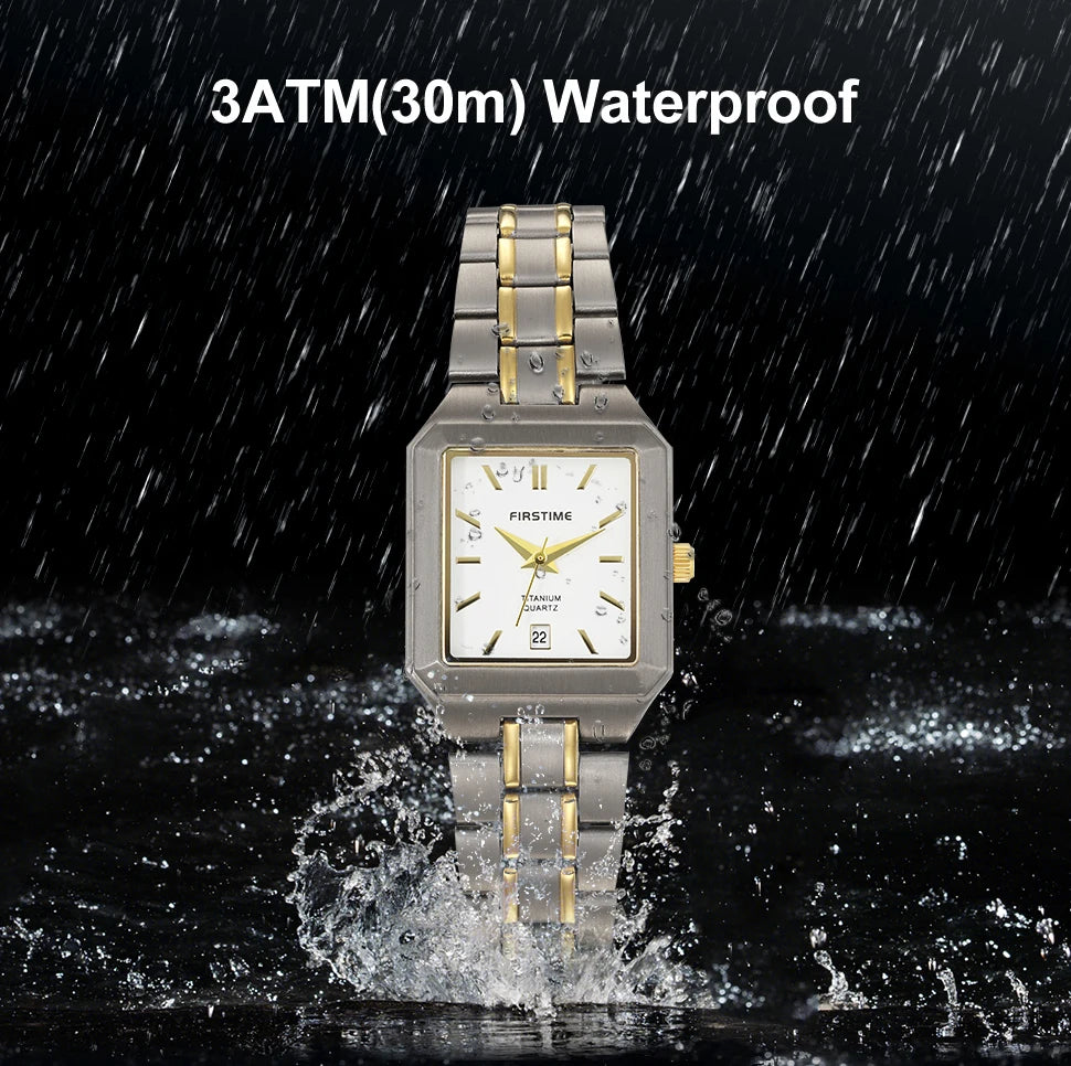 Ultralight Luxury! BERNY Square Titanium Quartz Watch for Women – Gold Tone, Calendar Display, 30M Waterproof