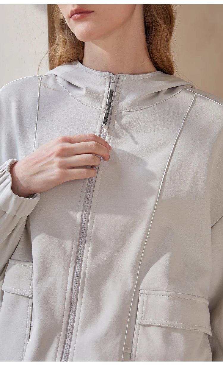 Cozy Luxe! Serathinan Women's Combed Cotton Hoodie – Zip-Up, Loose Fit, Essential for Autumn/Winter Style