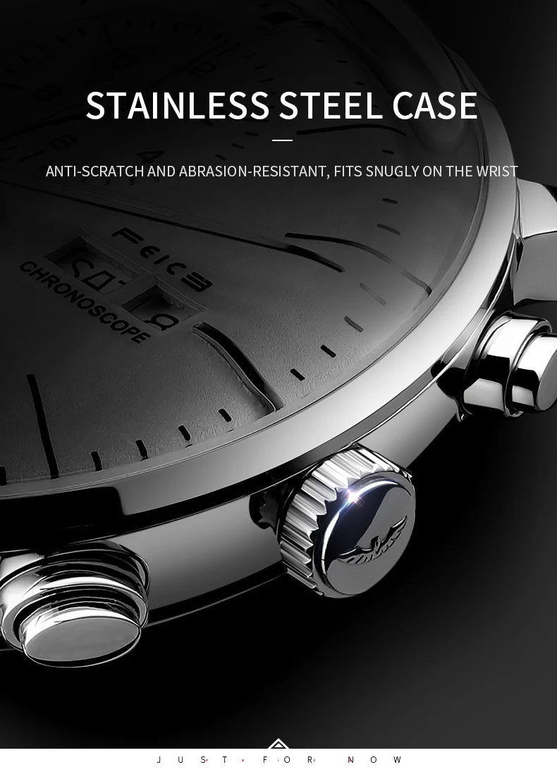 Bauhaus Elegance! FEICE FM121 Automatic Mechanical Dress Watch – Stainless Steel, Full Calendar, Domed Mirror Design