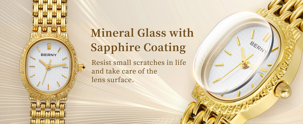 Slim Elegance! BERNY Oval Gold Quartz Ladies Watch – Swiss Movement, Ultra-Thin Case, Stainless Steel Bracelet, 30M Waterproof