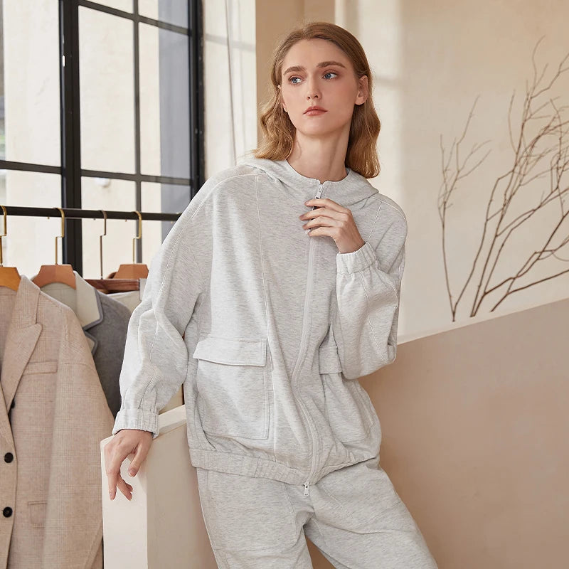 Cozy Luxe! Serathinan Women's Combed Cotton Hoodie – Zip-Up, Loose Fit, Essential for Autumn/Winter Style