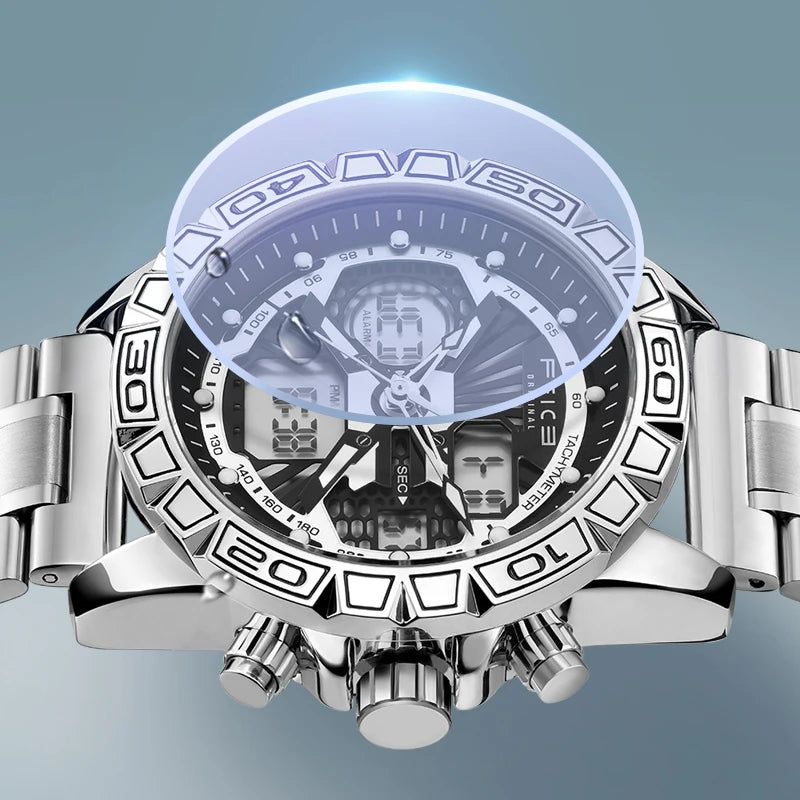 Original Retro Design! FEICE FK817 Dual Display Quartz Watch – Luminous, Waterproof, 8-Function Sport Chronograph