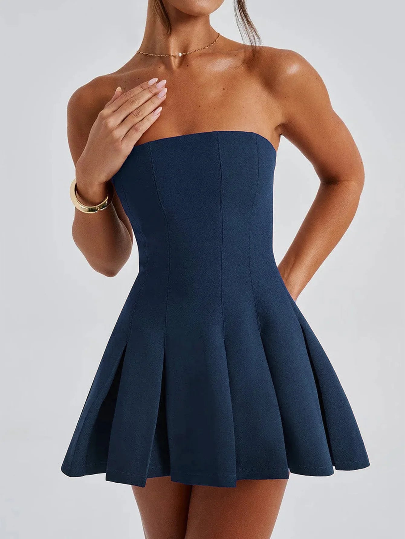Night Out Glamour! Elegant Pleated Mini Dress – Chic Tube Top, Slim Fit, Perfect for European/American Events