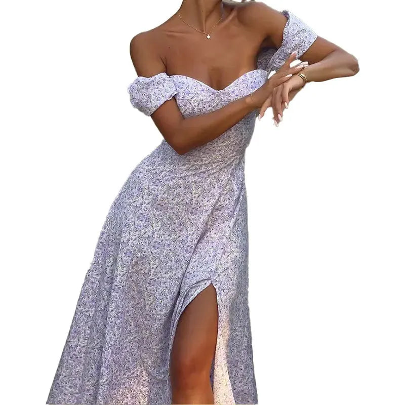 Effortless Temperament! New Summer Floral Dress – Elegant Slash Neck, Slim A-Line, European & American Fashion