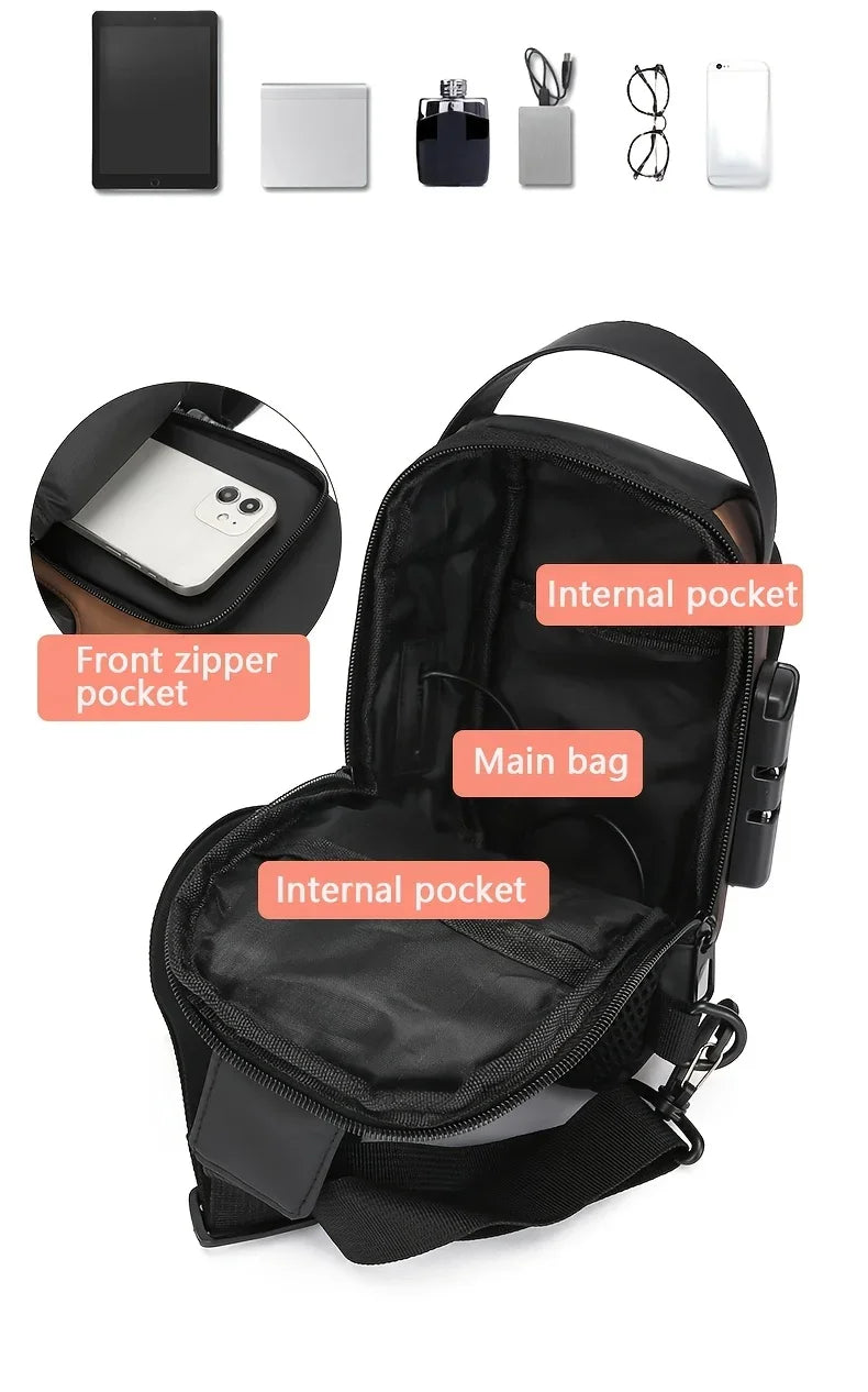 Rugged Style! Durable Oxford Fabric Men's Sling Bag – Crossbody Chest Pack for Motorcycle Commute & Daily Use