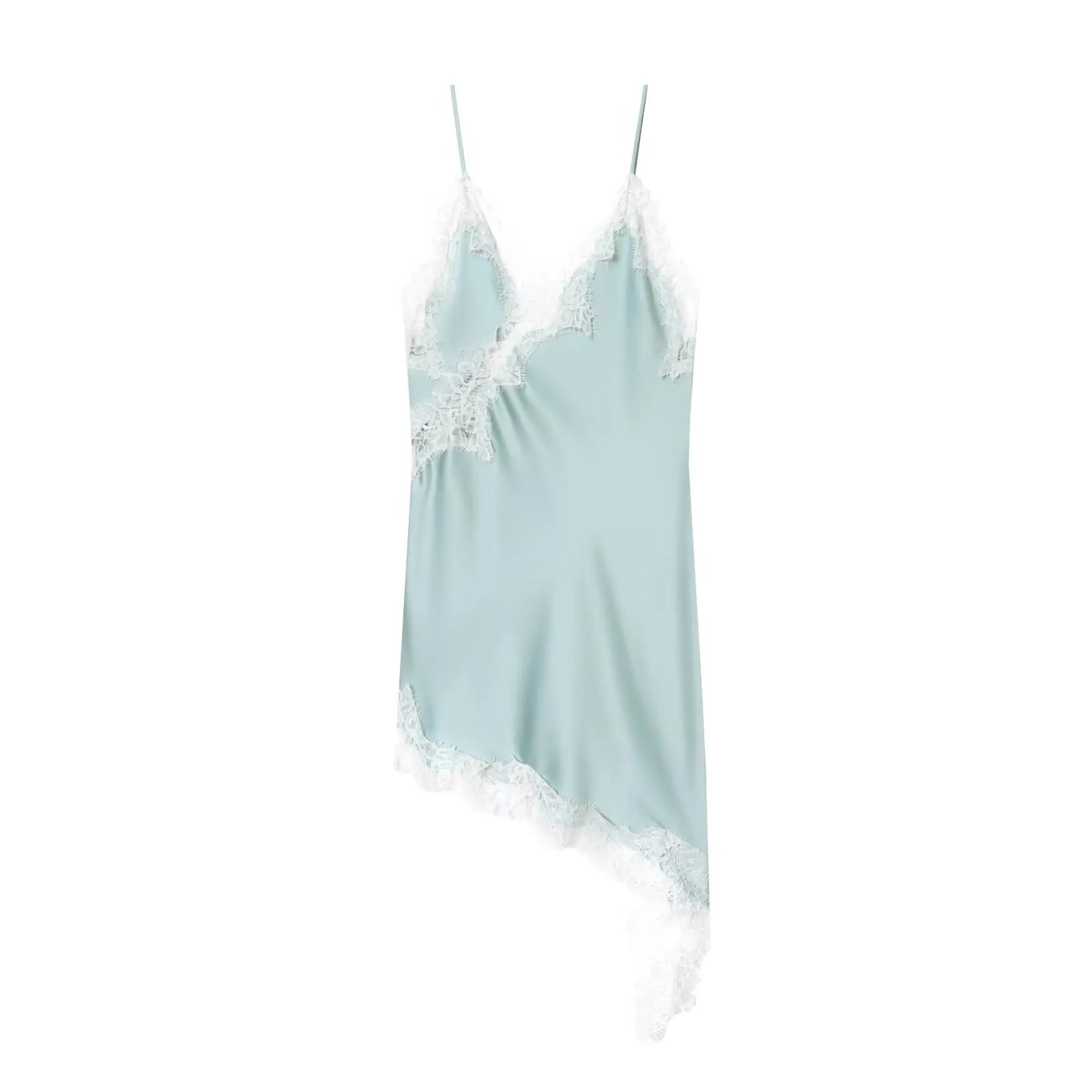 Satin Siren! MUJER Sexy Lace Slip Mini Dress – Backless, Asymmetric Hem, Perfect for Summer Parties & Beach Glamour