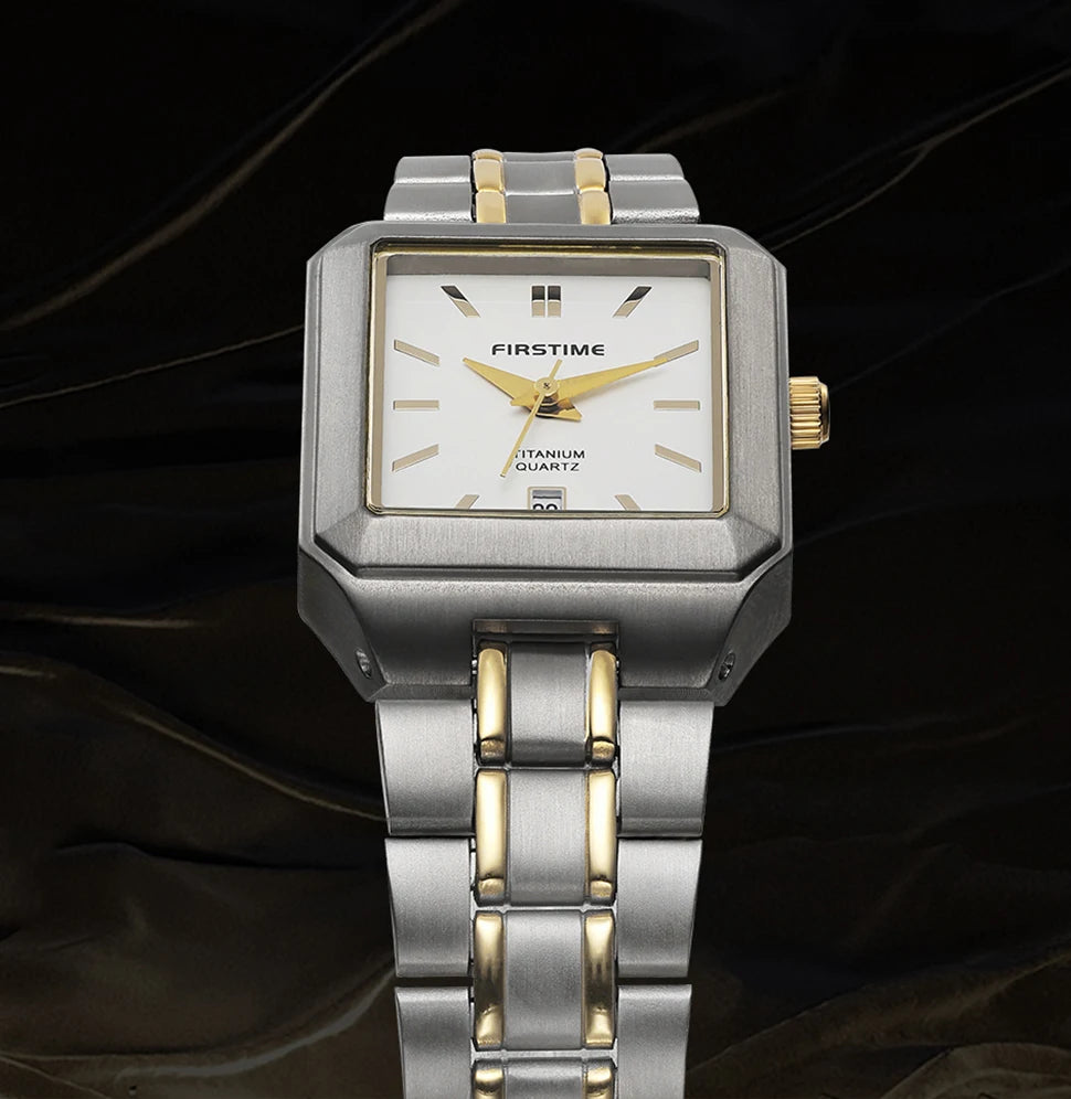 Ultralight Luxury! BERNY Square Titanium Quartz Watch for Women – Gold Tone, Calendar Display, 30M Waterproof