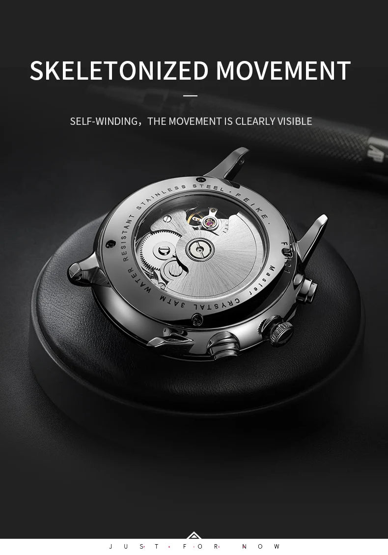 Bauhaus Elegance! FEICE FM121 Automatic Mechanical Dress Watch – Stainless Steel, Full Calendar, Domed Mirror Design