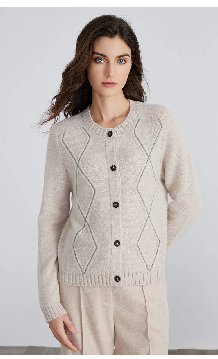 BC940 100% merino wool High-quality luxury brand women's long-sleeved thick cardigan knitted sweater