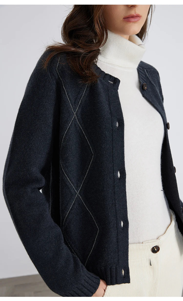 BC940 100% merino wool High-quality luxury brand women's long-sleeved thick cardigan knitted sweater