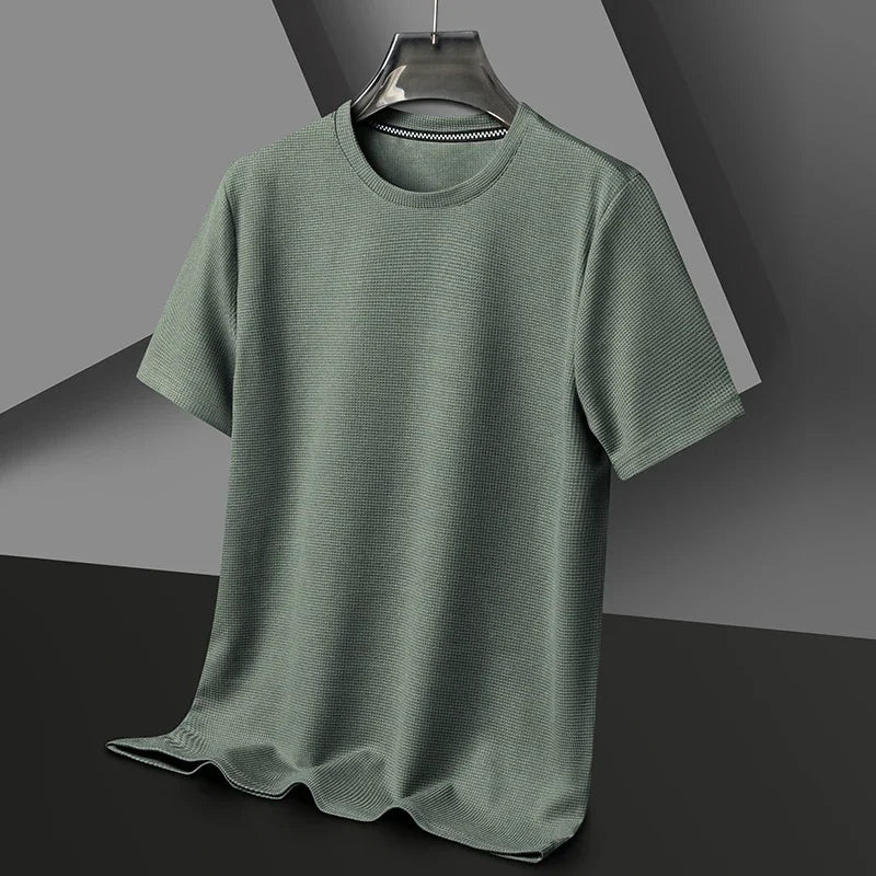 Texture & Comfort! New Summer Waffle Knit T-Shirt for Men – Breathable, Round Neck, Short Sleeve Casual Top