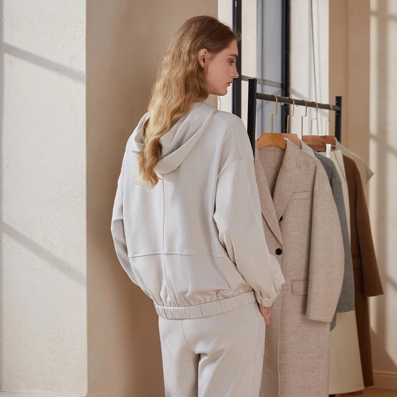 Cozy Luxe! Serathinan Women's Combed Cotton Hoodie – Zip-Up, Loose Fit, Essential for Autumn/Winter Style