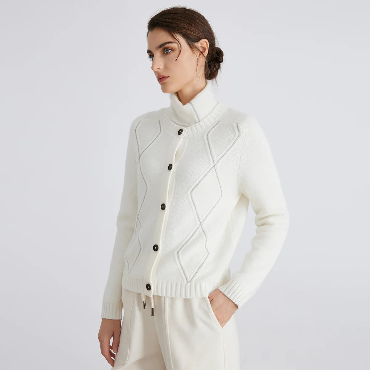 BC940 100% merino wool High-quality luxury brand women's long-sleeved thick cardigan knitted sweater