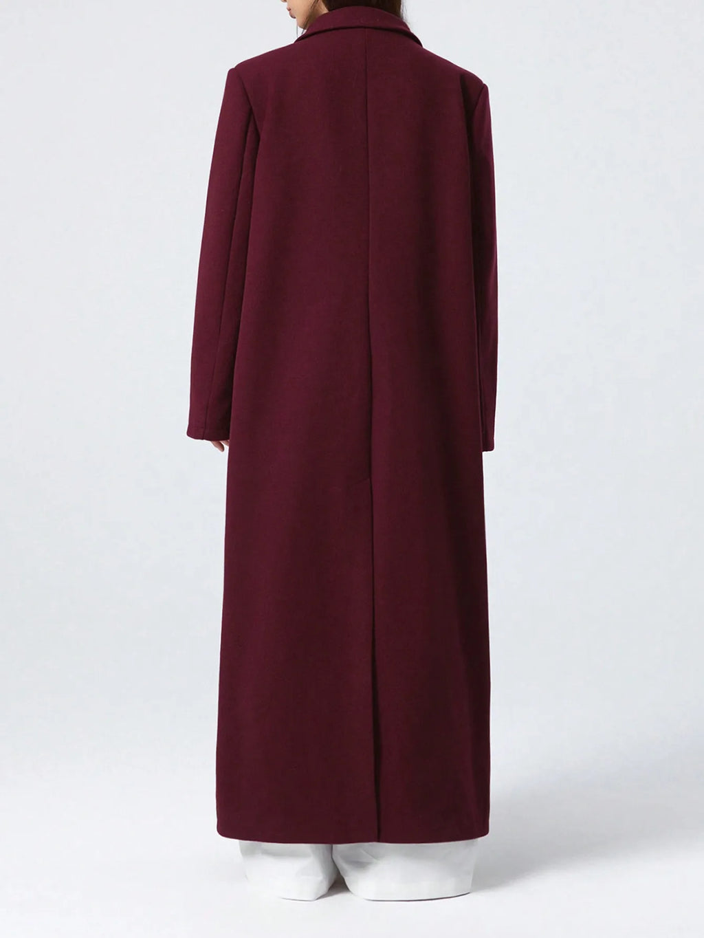 Wine-Red Women’s Slim-Fit Woolen Overcoat – Hepburn-Style Long Autumn Coat, Knee-Length, Double-Breasted Elegance