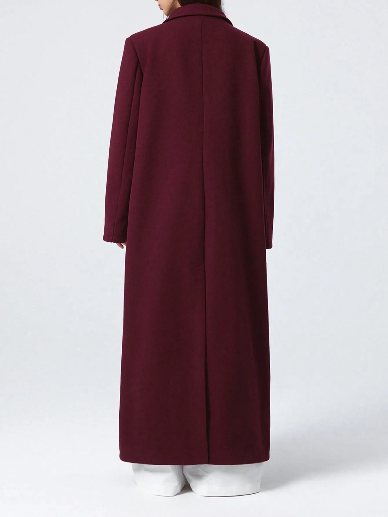 Wine-Red Women’s Slim-Fit Woolen Overcoat – Hepburn-Style Long Autumn Coat, Knee-Length, Double-Breasted Elegance