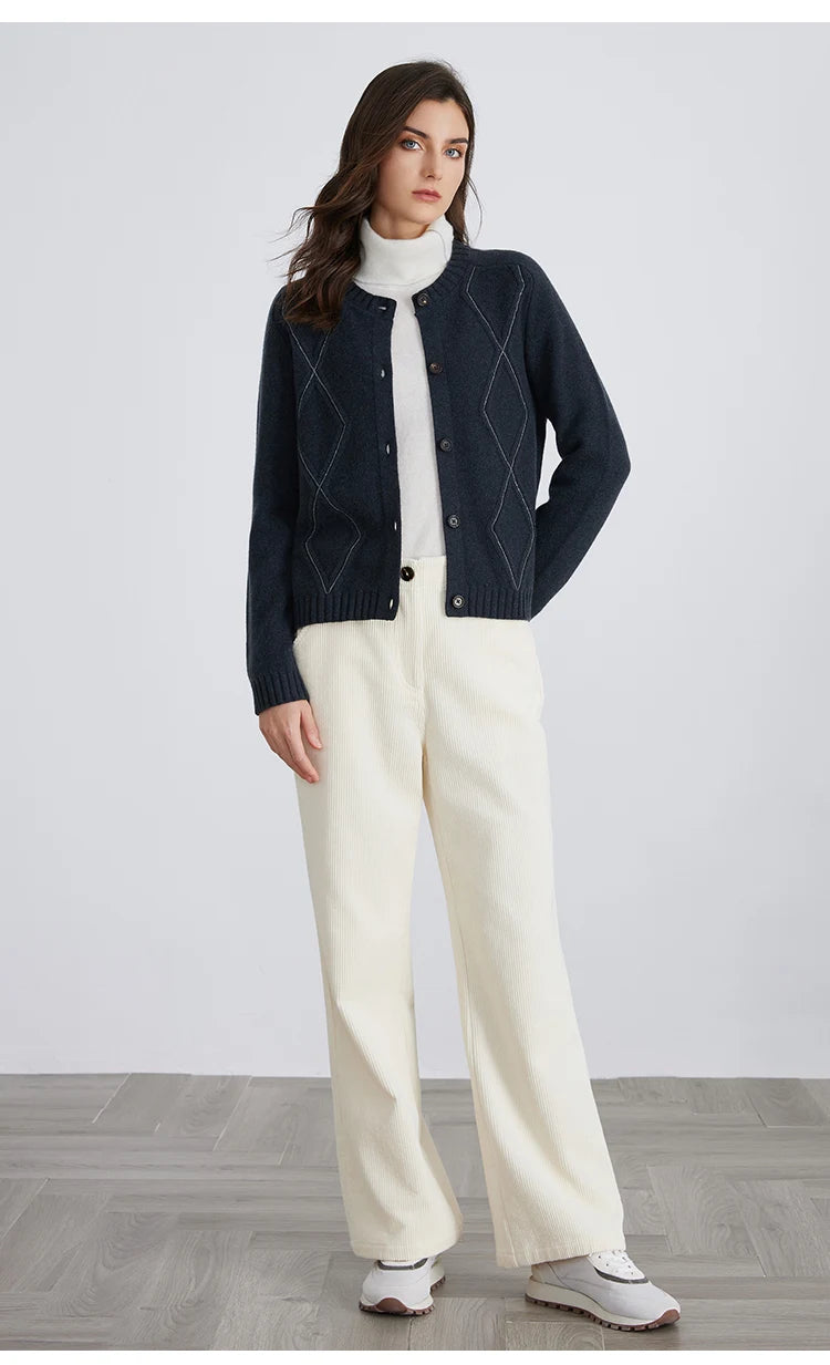 BC940 100% merino wool High-quality luxury brand women's long-sleeved thick cardigan knitted sweater