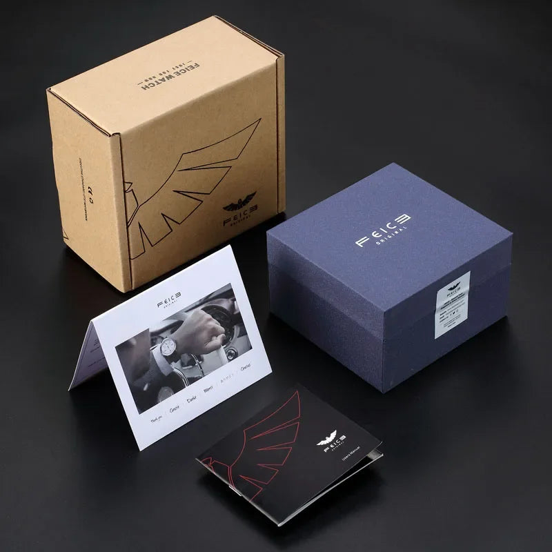 Bauhaus Elegance! FEICE FM121 Automatic Mechanical Dress Watch – Stainless Steel, Full Calendar, Domed Mirror Design