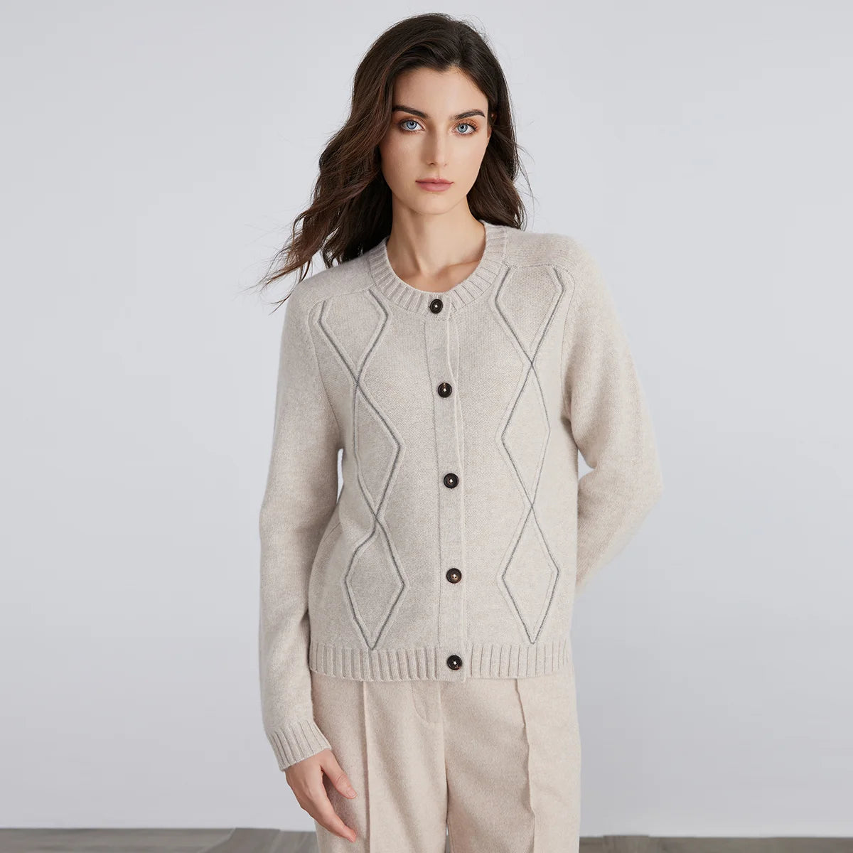 BC940 100% merino wool High-quality luxury brand women's long-sleeved thick cardigan knitted sweater
