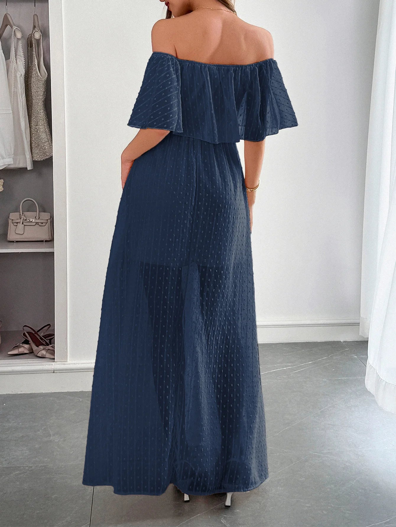 Effortlessly Chic! European A-Line Summer Dress – Elegant Slash Neck, Slim Fit, and Geometric Pattern