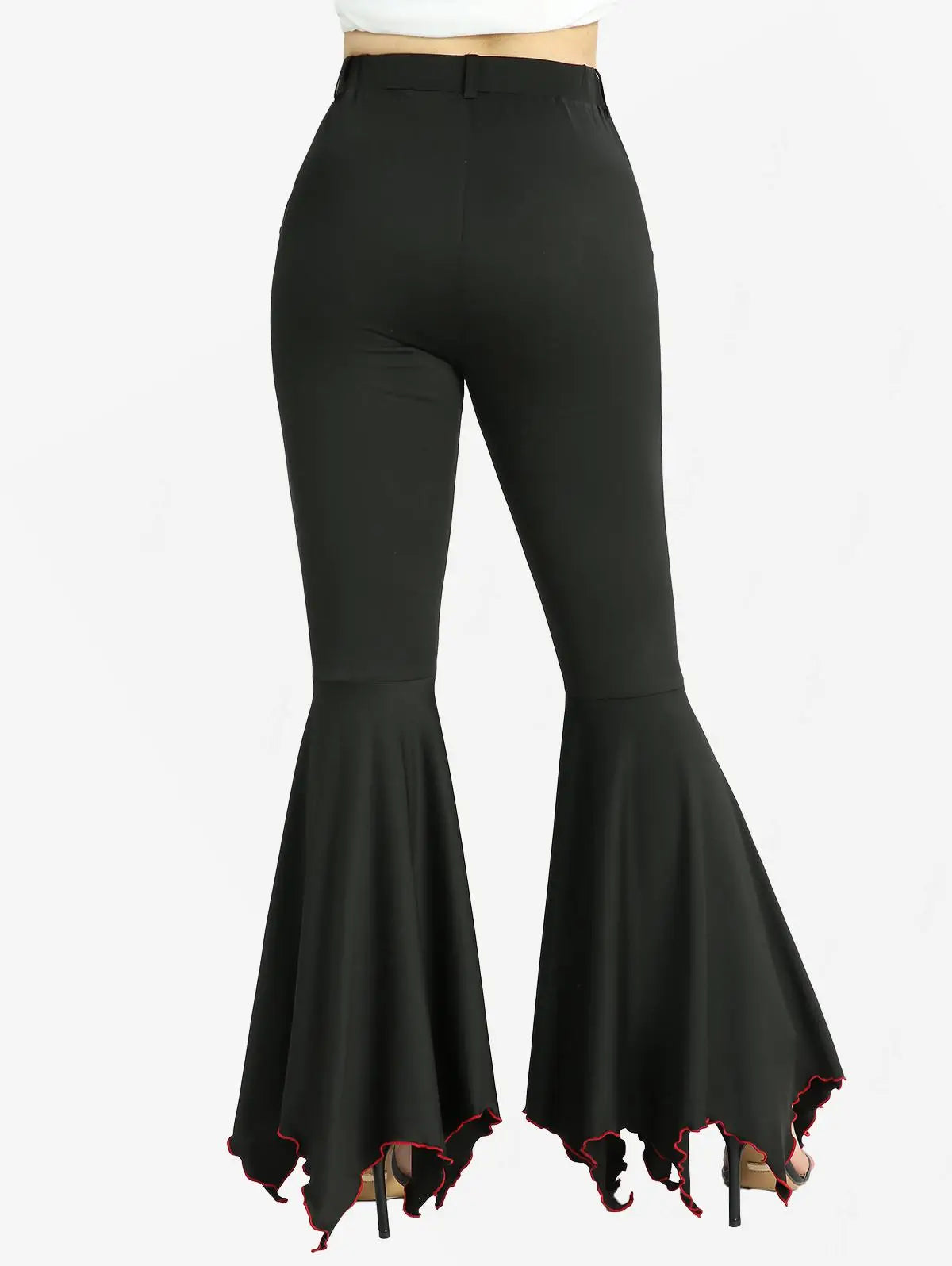 Rosegal Plus Size Lace-Up Contrast Piping Flare Pants – High Waist Wide-Leg Elegance