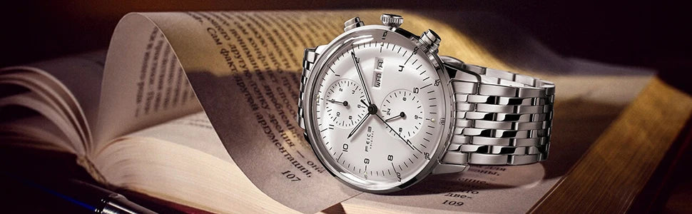 Bauhaus Elegance! FEICE FM121 Automatic Mechanical Dress Watch – Stainless Steel, Full Calendar, Domed Mirror Design