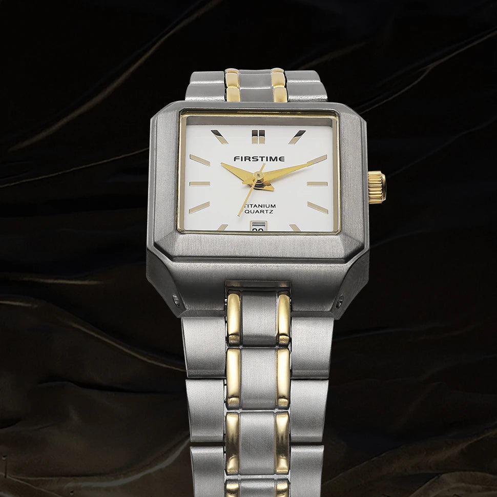 Ultralight Luxury! BERNY Square Titanium Quartz Watch for Women – Gold Tone, Calendar Display, 30M Waterproof